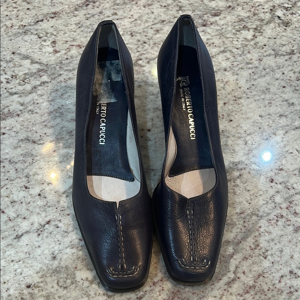 Roberto Capucci Blue Flats with Square Toe and Low Block Heel Size 5 B